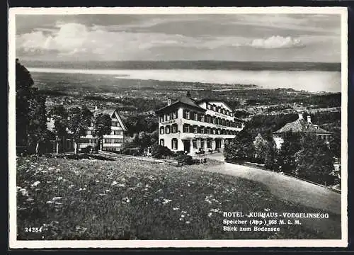 AK Speicher, Hotel-Kurhaus Voegelinsegg, Blick zum Bodensee
