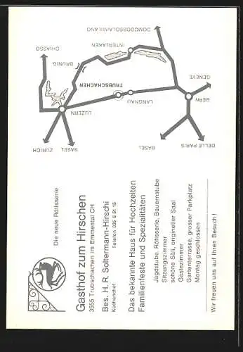 AK Trubschachen im Emmental, Gasthof zum Hirschen, Bes. H. R. Soltermann-Hirschi