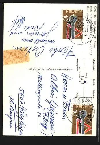 AK Jonen, Gasthof Kreuz, Bes. Fam. F. Fischer-Risi