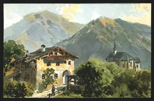 Künstler-AK Gottlob Theuerkauf: Dorf im Gebirge