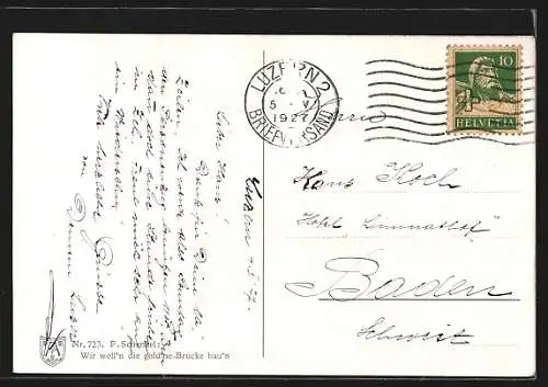 Künstler-AK Franziska Schenkel: Wir woll'n die dold'ne Brücke bau'n