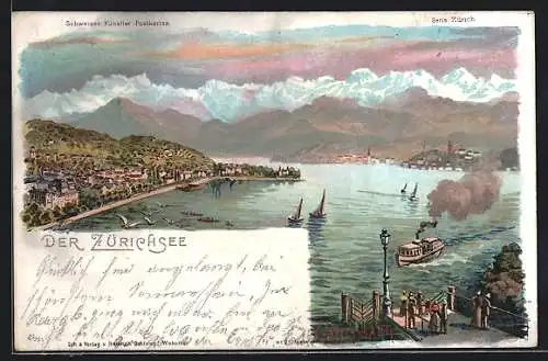 Künstler-AK C. Steinmann Nr. 2107: Zürichsee, Dampfer auf dem See mit Blick auf Zürich