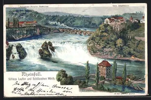 Künstler-AK C. Steinmann, Nr. 2171: Rheinfall mit Schloss Laufen und Schlösschen Wörth