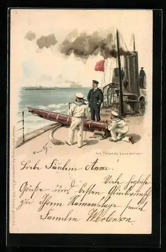 Künstler-AK Hans Bohrdt: Am Torpedo Lancierrohr eines Torpedobootes