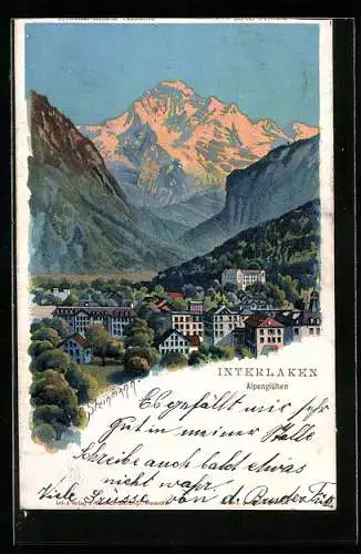 Künstler-AK C. Steinmann: Interlaken, Alpenglühen