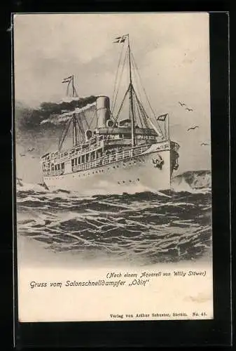 Künstler-AK Willy Stoewer: Passagierschiff Salonschnelldampfer Odin