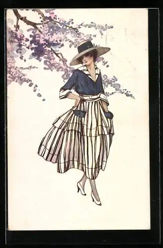 Künstler-AK C. Monestier: Schönes Fräulein beim Spaziergang