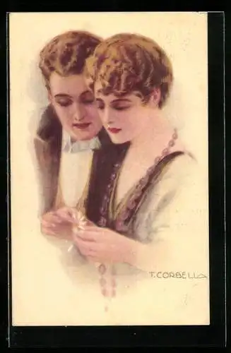 Künstler-AK Tito Corbella: Er liebt mich, er liebt mich nicht
