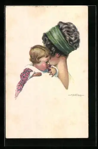 Künstler-AK A. Bertiglia: Mutter mit Tochter auf dem Arm