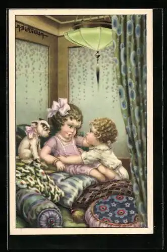 Künstler-AK A.Bertiglia: Junges Liebespaar schaut sich tief in die Augen