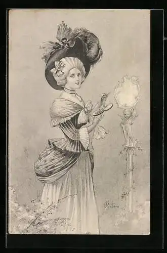 Künstler-AK E. Bottaro: Elegante Dame mit einem Schmuck-Etui