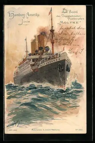 Künstler-AK Hans Bohrdt: Passagierschiff Moltke, Hamburg-Amerika-Linie