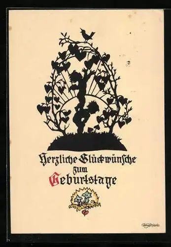 Künstler-AK Georg Plischke: Engel pflücken herzen von einem Blumenbogen