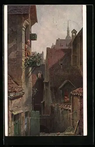 Künstler-AK Carl Spitzweg: Ein Hypochonder, Mann am Fenster