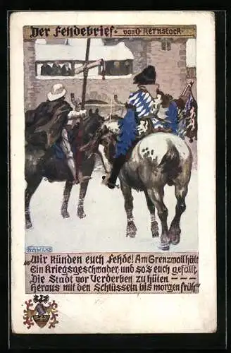 Künstler-AK Karl Alex Wilke: Der Fehdebrief von O. Kernstock, Kriegsgeschwader hält am Grenzwall