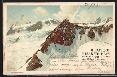Künstler-AK Ernst Platz: Berghütte Kaiserin Elisabeth
