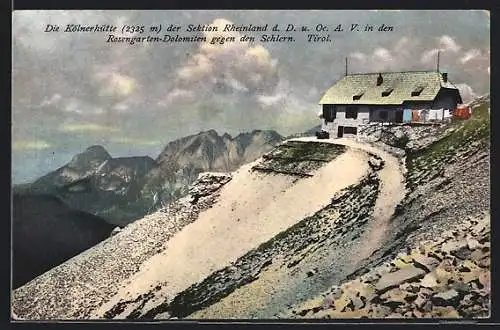 AK Kölnerhütte, Motiv aus den Rosengarten-Dolomiten gegen den Schlern