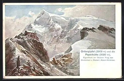 AK Payerhütte, Ansicht mit dem schneebedeckten Ortlergipfel