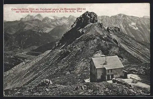 AK Ostertag-Hütte, Blick auf die Berghütte