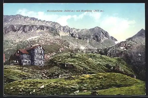 AK Birnlückhütte mit Birnlücke, Blick gegen den Gang mit der Berghütte
