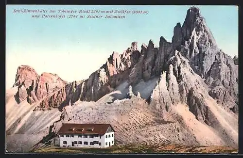 AK Drei-Zinnenhütte am Toblinger Riedl, Partie mit Zwölfer und Paternkofel
