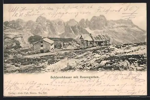 AK Schlernhäuser mit Rosengarten