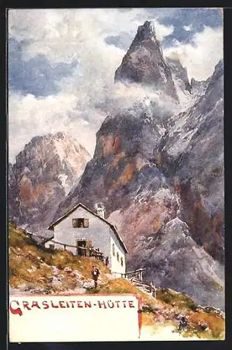 Künstler-AK Edward Theodore Compton: Grasleiten-Hütte mit Gebirgswand