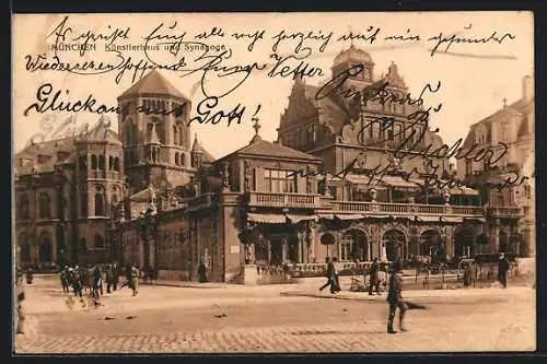 AK München, Künstlerhaus, dahinter die Synagoge