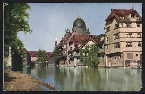 AK Nürnberg, Pegnitzpartie mit Synagoge