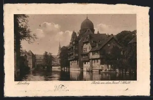 AK Nürnberg, Partie an der Insel Schütt mit Blick auf Synagoge