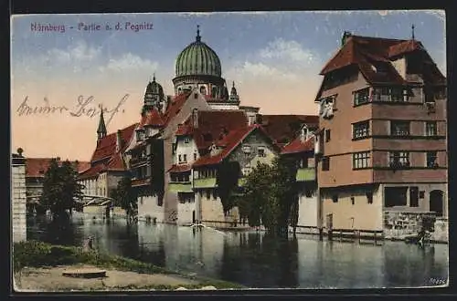 AK Nürnberg, Pegnitzpartie mit Synagoge