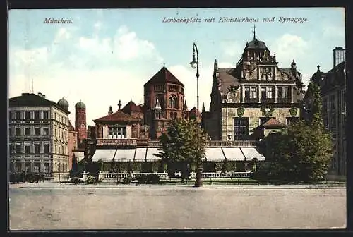 AK München, Lenbachplatz mit Synagoge und Künstlerhaus