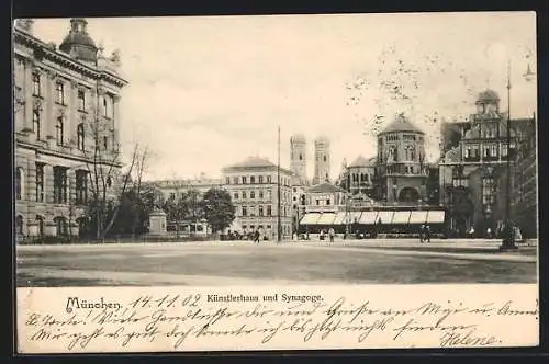 AK München, Künstlerhaus und Synagoge am Lenbachplatz