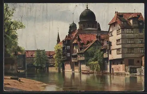 AK Nürnberg, Partie an der Insel Schütt mit Blick zur Synagoge