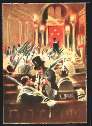 Künstler-AK Fete des Tentes, Jüdisches Souccoth-Fest in einer Synagoge