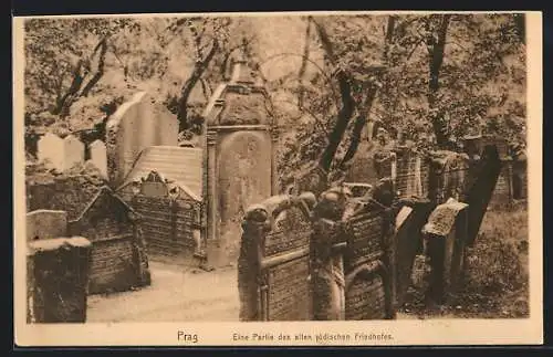AK Prag, Partie des alten jüdischen Friedhofes