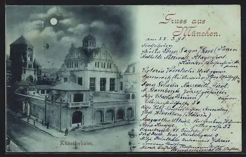 Mondschein-AK München, Synagoge und Künstlerhaus