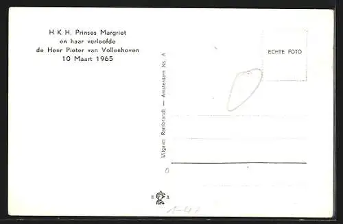 AK Prinzessin Margriet von den Niederlanden mit ihrem Verlobten, 1965