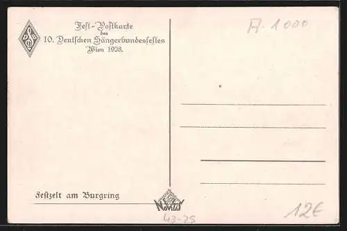 Künstler-AK Wien, Fest-Postkarte des 10. Deutschen Sängerbundesfestes mit Wappen, 1928