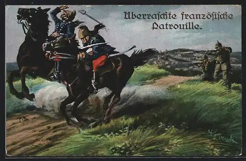 Künstler-AK Überraschte französische Patrouille, Infanterie