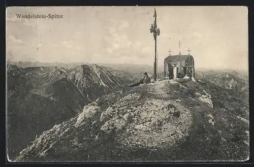 AK Wendelstein-Spitze mit Gipfelkreuz