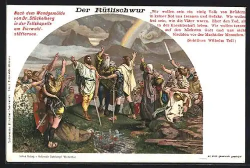 AK Tellskapelle, Schweizer leisten den Rütlischwur, Wandgemälde in der Tellskapelle