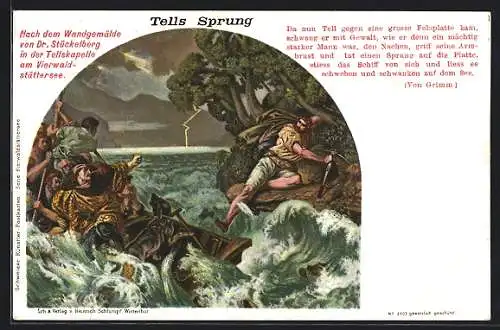 Künstler-AK Tellskapelle am Vierwaldstätter See, Tell`s Sprung