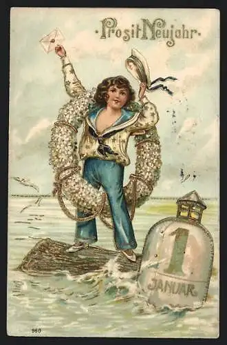 AK Blumenbild, Matrosin mit Blumenkranz