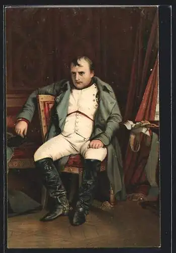 Künstler-AK Fontainebleau, Napoléon in Uniform auf einem Stuhl