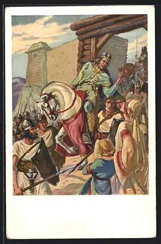 AK Pribinove Slävnosti v Nitre 833-1933, Pribina tiahne do boja z nitrianskeho hradu