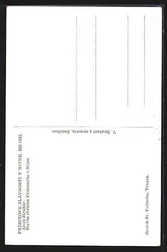 Künstler-AK Herrscher auf einem Thron in einem Burghof