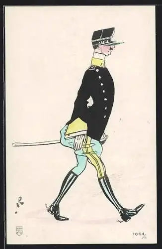 AK Soldat in Uniform mit Schirmmütze & Schwert