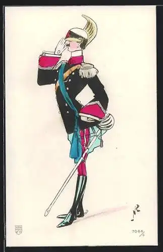 Künstler-AK Italienischer Soldat salutiert in Uniform