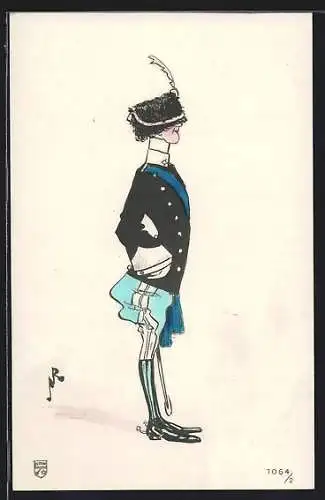 Künstler-AK Italienischer Soldat in Uniform mit Gesicht unter dem Hut versteckt